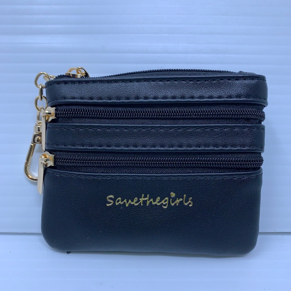 Save the Girls Womens OS Black Faux Leather Multi-Zip Coin Purse Wallet